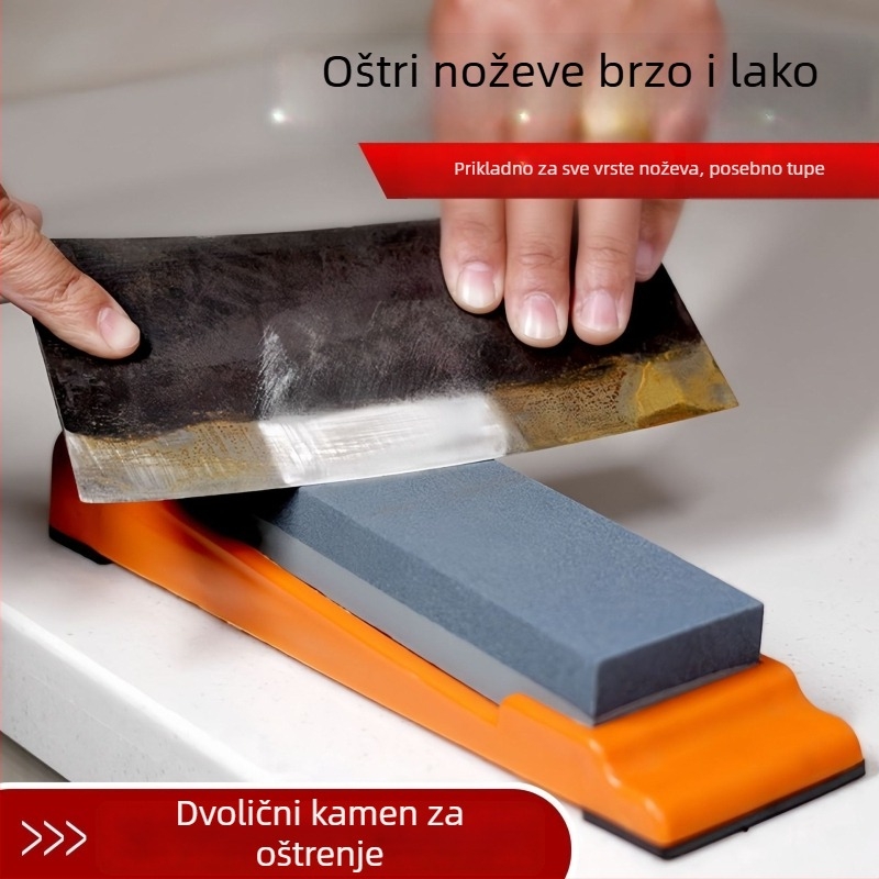 Dvostrani kamen za oštrenje s postoljem za kuhinjske nože — grubo i fino oštrenje, prijenosno, višenamjenski alat za oštrenje