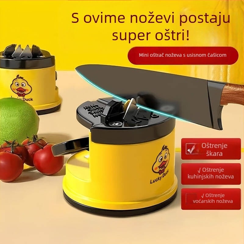 Little Yellow Duck oštrač noževa s bazom usisavanja, za kuhinjske noževe i škarice