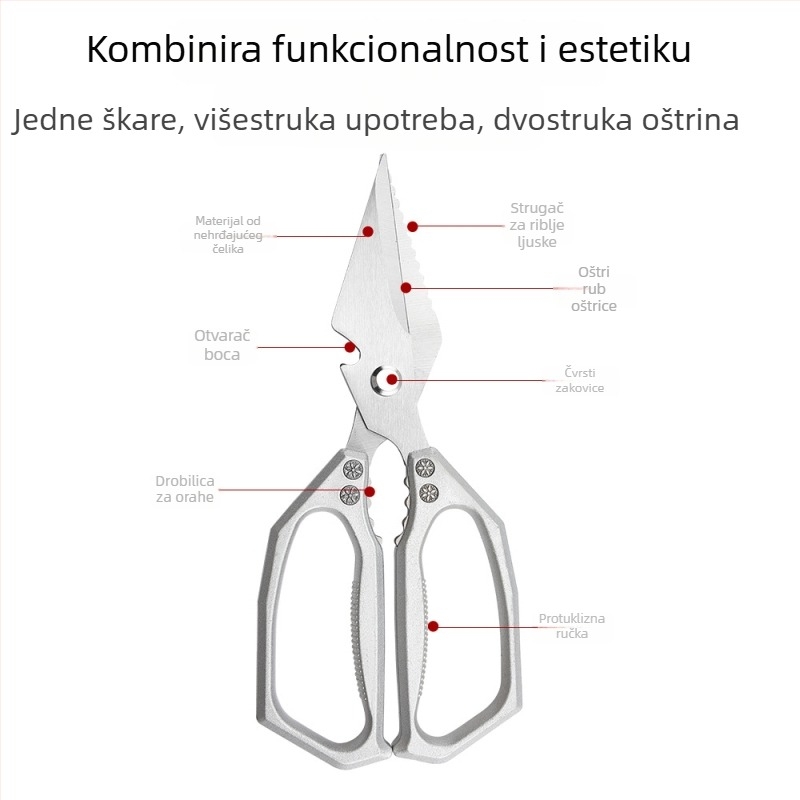Kuhinjske škare s velikom glavom, debele snažne za pileće kosti, kućne škare za ribu i patku, škare za rezanje ribe i kostiju