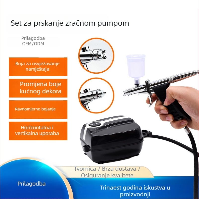 Kompaktni električni airbrush set za nokte s pištolom — za modeliranje, DIY bojanje, privremene tetovaže i manikuru