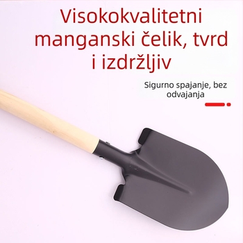 Lopata s drvenom drškom i četvrtastom metalnom glavom – za vrtlarstvo, kućnu i poljoprivrednu upotrebu; pogodna za gradilišta, plažu i kampiranje