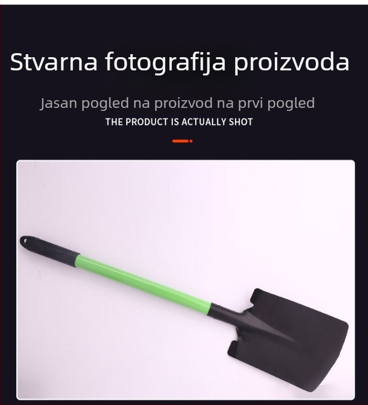 Lopata s drvenom drškom i četvrtastom metalnom glavom – za vrtlarstvo, kućnu i poljoprivrednu upotrebu; pogodna za gradilišta, plažu i kampiranje