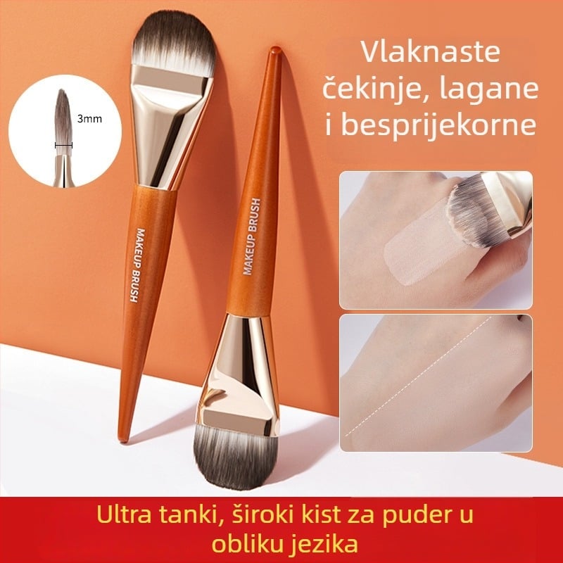 Gecomo ultra-tanka četka za temeljni puder, s proširenom jezičastom glavom, besprijekoran korektor, plosnat vrh, mekana vlakna, drvena drška, duljina 16,5 cm
