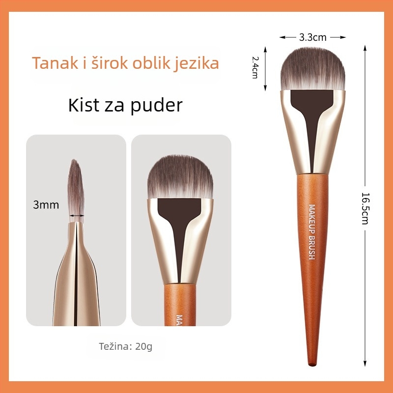 Gecomo ultra-tanka četka za temeljni puder, s proširenom jezičastom glavom, besprijekoran korektor, plosnat vrh, mekana vlakna, drvena drška, duljina 16,5 cm