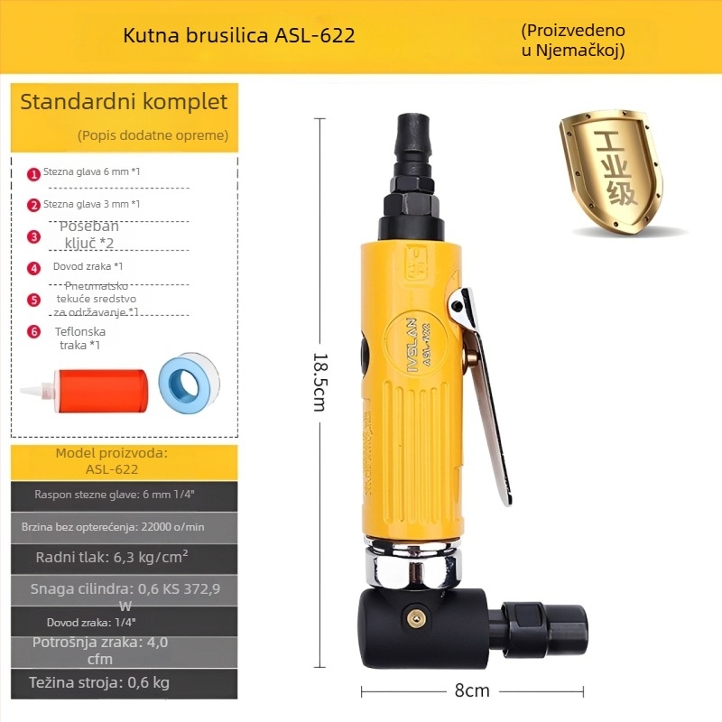 Aslan 90° kutni graviranje za drvo, pneumatska brusilica za poliranje drva, 3 mm i 6 mm koluti