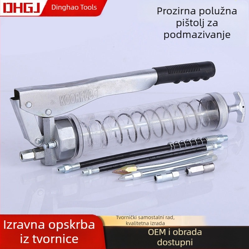 Prozirni pistolet za podmazivanje s polugom, ušteda snage, višenamjenski karni pistolet za podmazivanje, ručni pogon, kapacitet 900 ml, duljina 420 mm