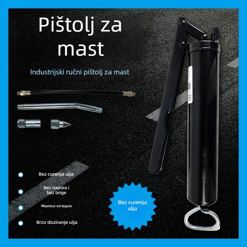 Ručni pištolj za mazivo, s jednim ručnim polugom, visokotlačni, samonasavljujući, mlaznica za crijevo, za bagere i tešku mehanizaciju