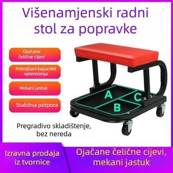 Stolica za popravak automobila s kutijom za alate i okretivim kotačićima – višenamjenska stolica za održavanje i poliranje