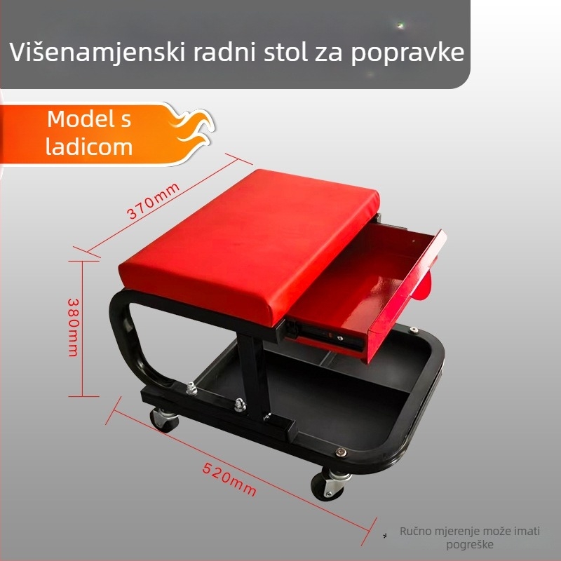Stolica za popravak automobila s kutijom za alate i okretivim kotačićima – višenamjenska stolica za održavanje i poliranje