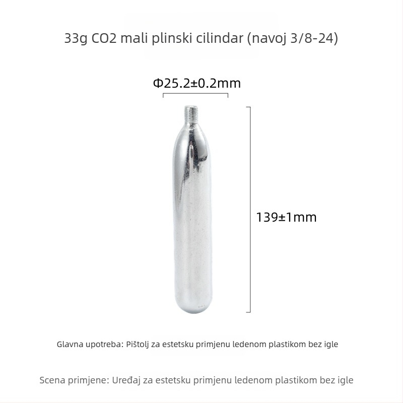 33 g CO2 mali cilindar za uređaj za njegu kože bez igle s hidratacijskim učinkom — zamjenski CO2 cilindar