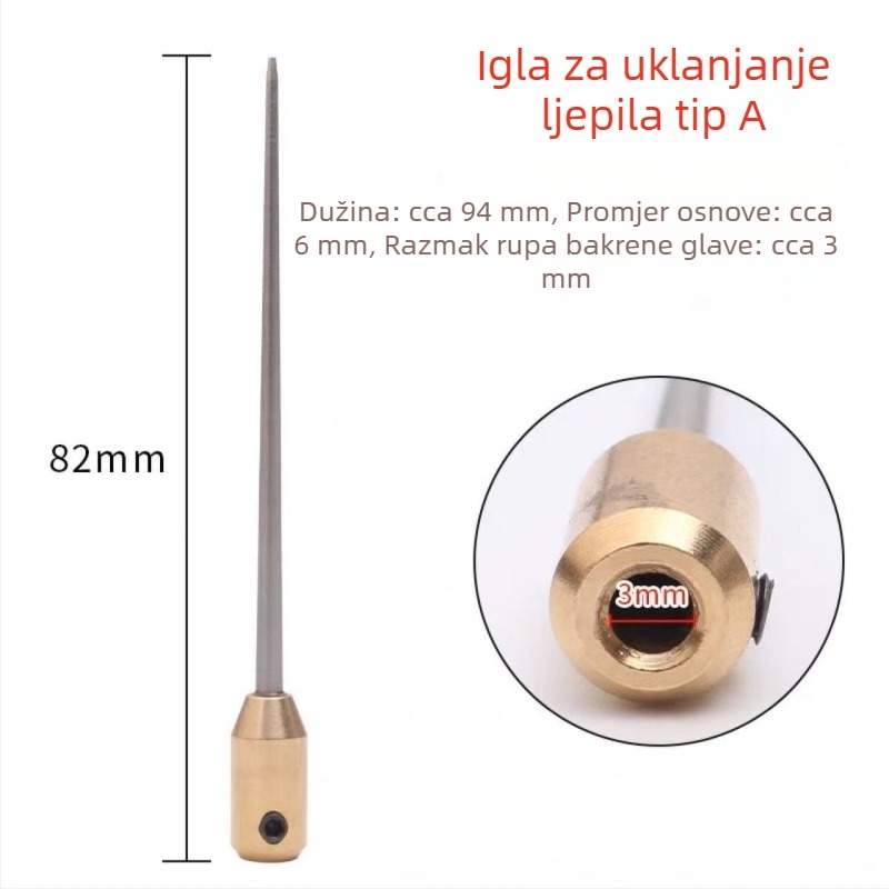 Alat za uklanjanje ljepila OCA – grube čelične igle, konične igle, 9 cm duljine, različite duljine i debljine za navijanje ljepila