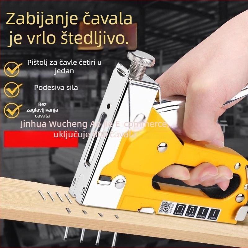 Ručni pištolj za čavle za obradu drveta, četverofunkcijski žuti model