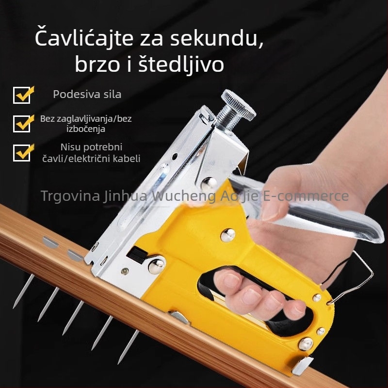 Ručni pištolj za čavle za obradu drveta, četverofunkcijski žuti model