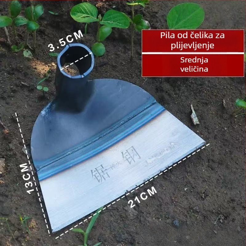 Čelična motika s pilnim oštrim rezom, tradicionalno kovana vrtna motika, višenamjenski alat za korjenje korova, dvostruka namjena za kopanje i plijevljenje