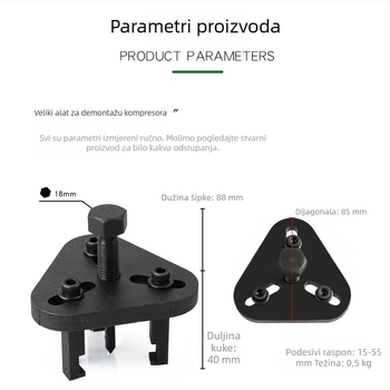 Set alata za popravak auto-klime: demontaža kompresorskog kvačila, usisna čašica za ležaj, usisivač, glava pumpe klimatizacije, ključ