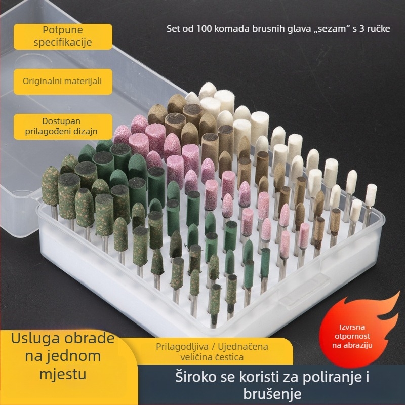 Fengpeng Set s 3 ručke, 100 komada miješanih glava za brušenje i poliranje, s vunom, kravljom kožom i gumom