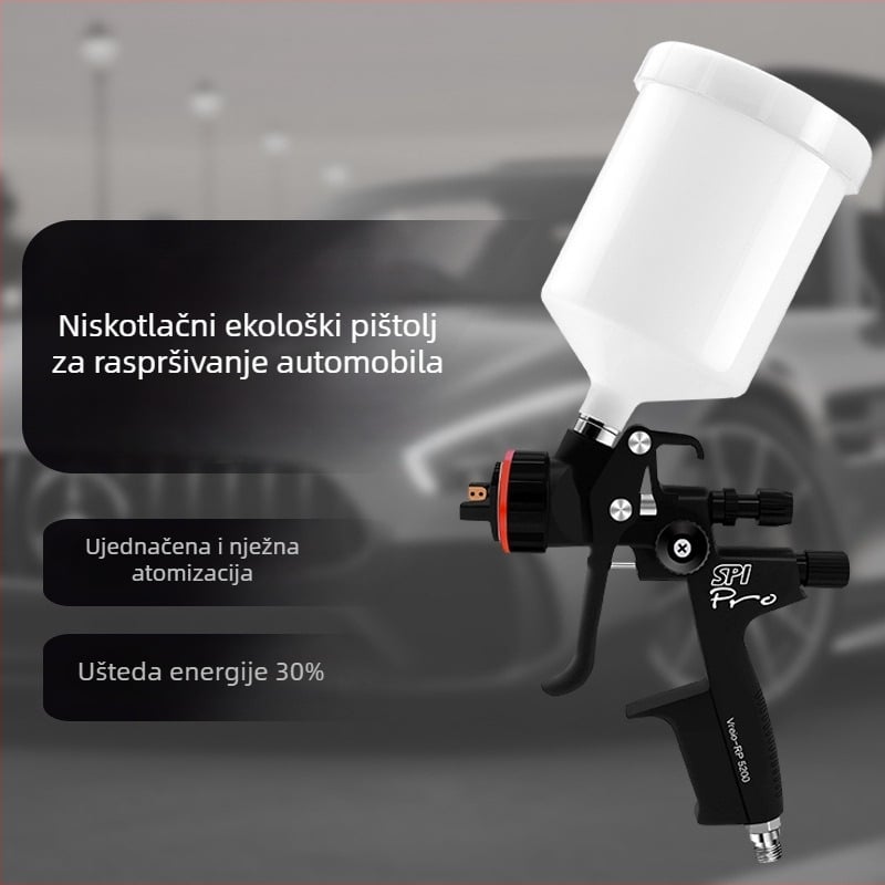 Pištolj za prskanje za automobilne limove, završni premaz i popravni sprej. Pogodno za boje na bazi vode i na bazi ulja. Visokokvalitetni aluminij