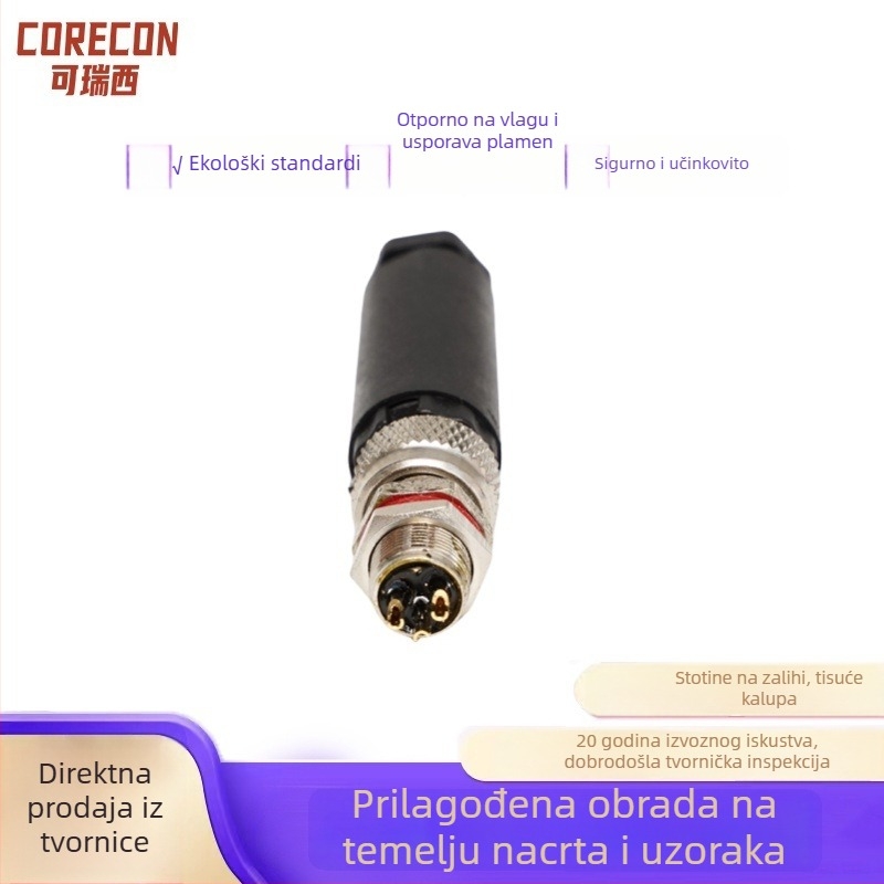 Cerisi M12 vodootporan konektor za kabelske sklopove u zrakoplovstvu, medicini i vojnoj industriji — muški i ženski konektor s kućištem