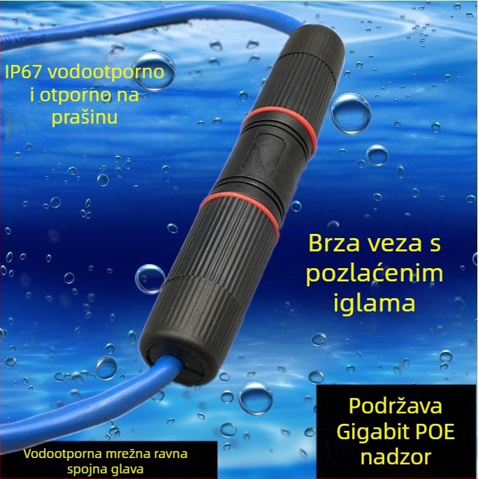 Vanjski vodootporni RJ45 spojnik s dvostrukom glavom i straight-through dizajnom, produžni kabel mreže
