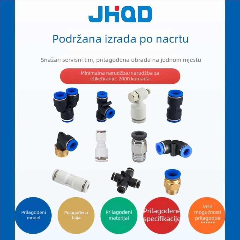 PU ravni spojnik za pneumatske cijevi, plastični brzi spoj za crijevo, dizajn s automatskim zatvaranjem