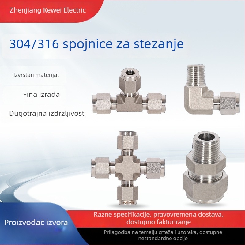 Konektori od nehrđajućeg čelika 304/316 s ferrulom, dvostruki ferrul konektori, troputni i četverostrani, ravni priključci