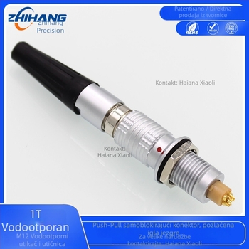 Vodootporan M12 brzo‑odvajajući konektor, metalni, FGG 1T, EGG 1T, push-pull sustav s automatskim zaključavanjem, otporan na udarce