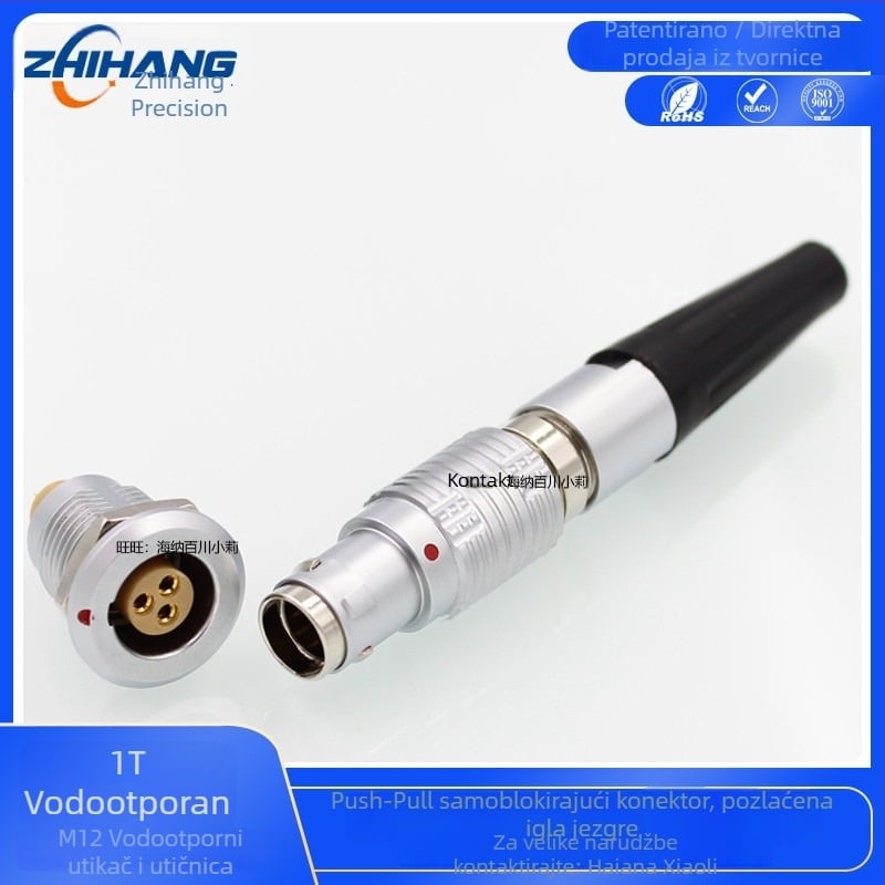 Vodootporan M12 brzo‑odvajajući konektor, metalni, FGG 1T, EGG 1T, push-pull sustav s automatskim zaključavanjem, otporan na udarce
