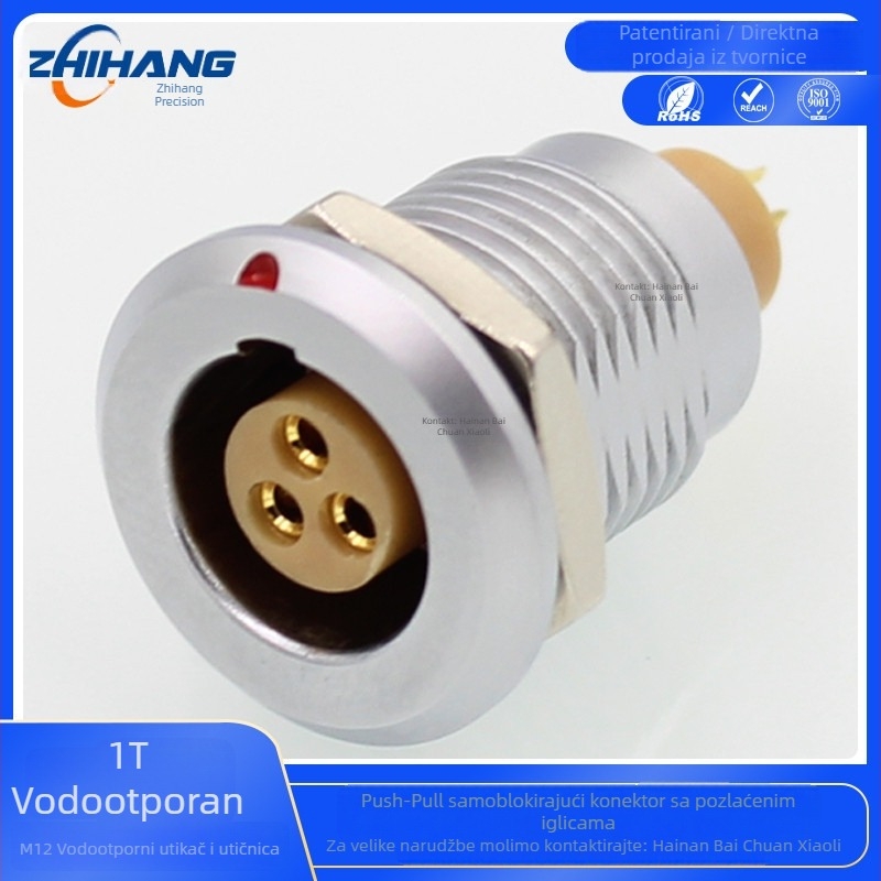 Vodootporan M12 brzo‑odvajajući konektor, metalni, FGG 1T, EGG 1T, push-pull sustav s automatskim zaključavanjem, otporan na udarce
