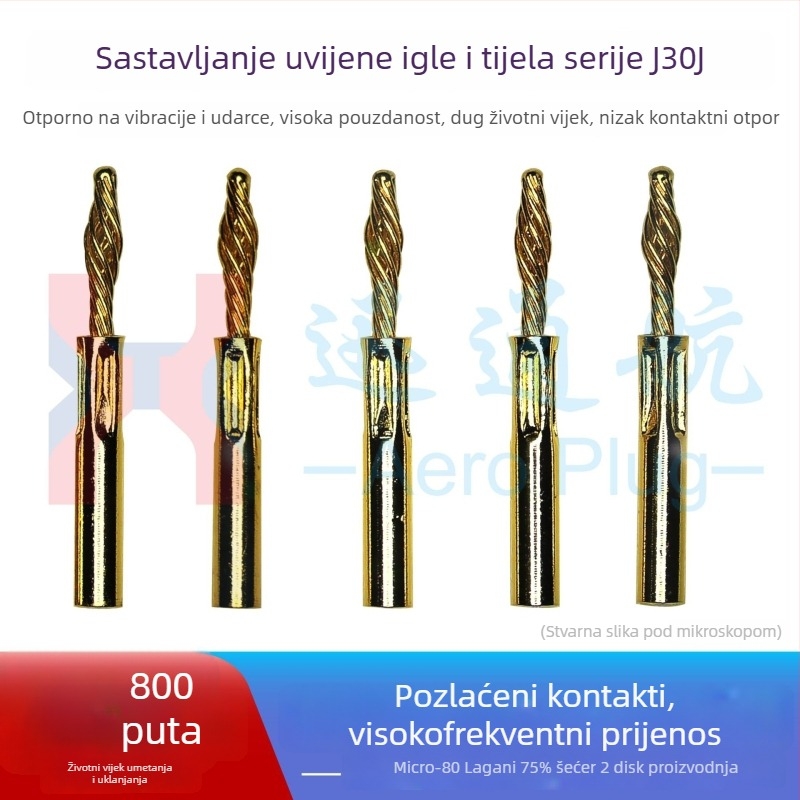Twist Pin za J30J pravokutni konektor, zlatno premazani krimp pinovi 1,27