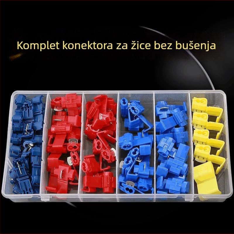 65-dijelni set brzih spojnih klipova za žice, kutija s 6 pretinaca, T-tip konektori