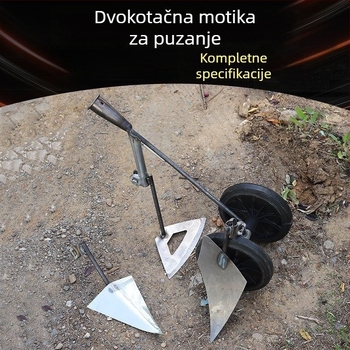 Tri u jedan motorna motika s dvostrukim kotačima za plijevljenje, prozračivanje tla, kopanje rovova i čišćenje zemljišta