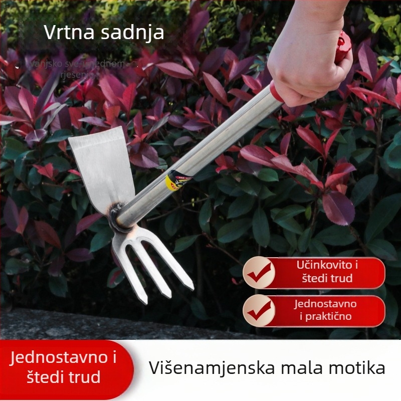 Nehrđajući čelik – vrtna motika za sadnju povrća i cvijeća, integrirana zavarena glava, kukica za kopanje bambusovih izdanka, dječja mala motika