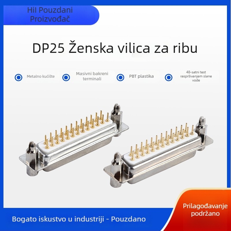 D-Sub konektor DP9/15/25/37, ravni utikač i ženski priključak, zlatni kontakti, lemna pločica