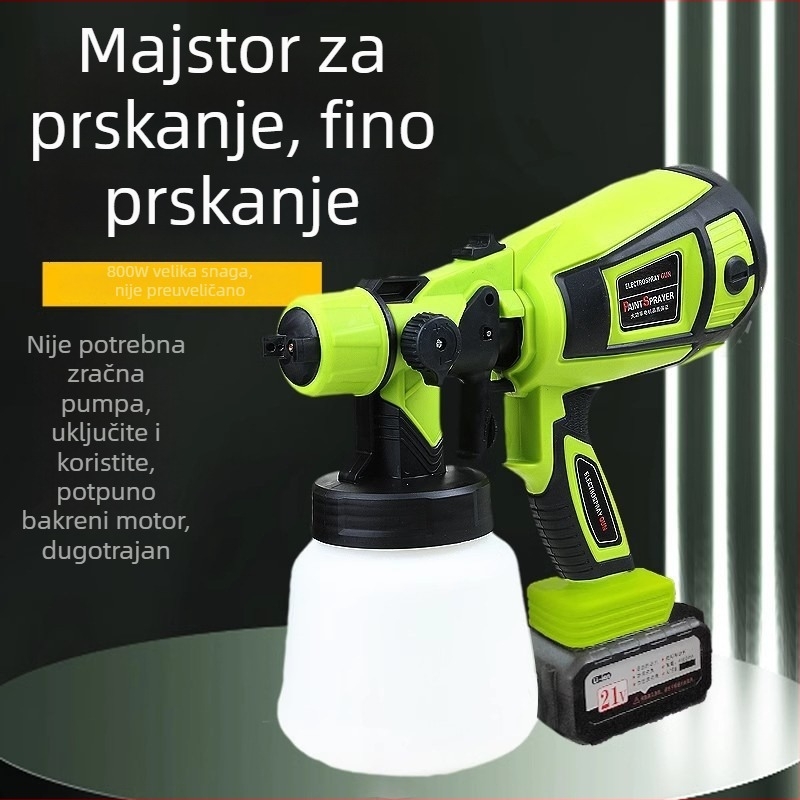 Bežični električni sprej za boje s litijskom baterijom, za kućnu upotrebu – latex boja, visok stupanj atomizacije, mlaznica 1,3 mm
