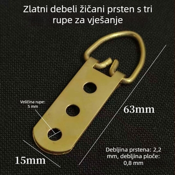 Zlatni veliki viseći prsteni s tri rupe i kukom s tri oka za okvire i vezenje