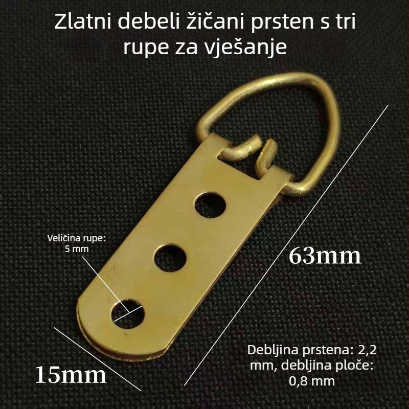 Zlatni veliki viseći prsteni s tri rupe i kukom s tri oka za okvire i vezenje