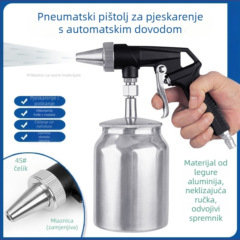 Pneumatska pištolj za pijesakarenje s automatskim usisavanjem, kompaktni visokotlačni pijesakarenje alat, uklanjanje hrđe i nečistoća, odmašćivanje i alat za pijesakarenje