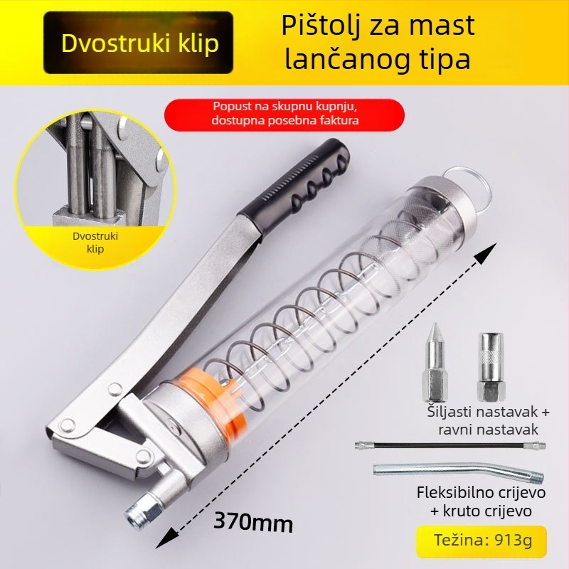 Ručna pumpa za mast s prozirnom cijevi, dvostruki klip i lančani tip