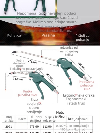 Pneumatski pištolj za zrak od visokou otpornog nehrđajućeg čelika s dugim vrhom, za pranje automobila, visok tlak, produženi pneumatski alat