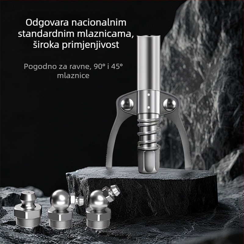 Pištolj za mazivo s klipsnim tipom, univerzalna visokotlačna mlaznica, mlaznica za punjenje, ploski vrh, ručne i pneumatske glave i skup pribora