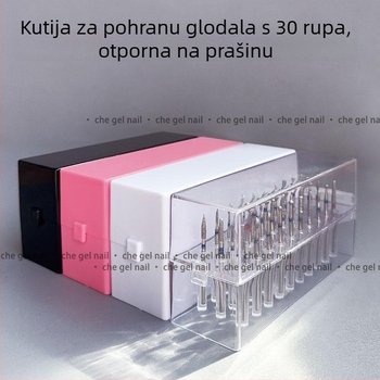 Kutija za pohranu glava brušenja alata za nokte, 30 rupa, prozirni akril, prašinu otporan stolni organizator u japanskom stilu