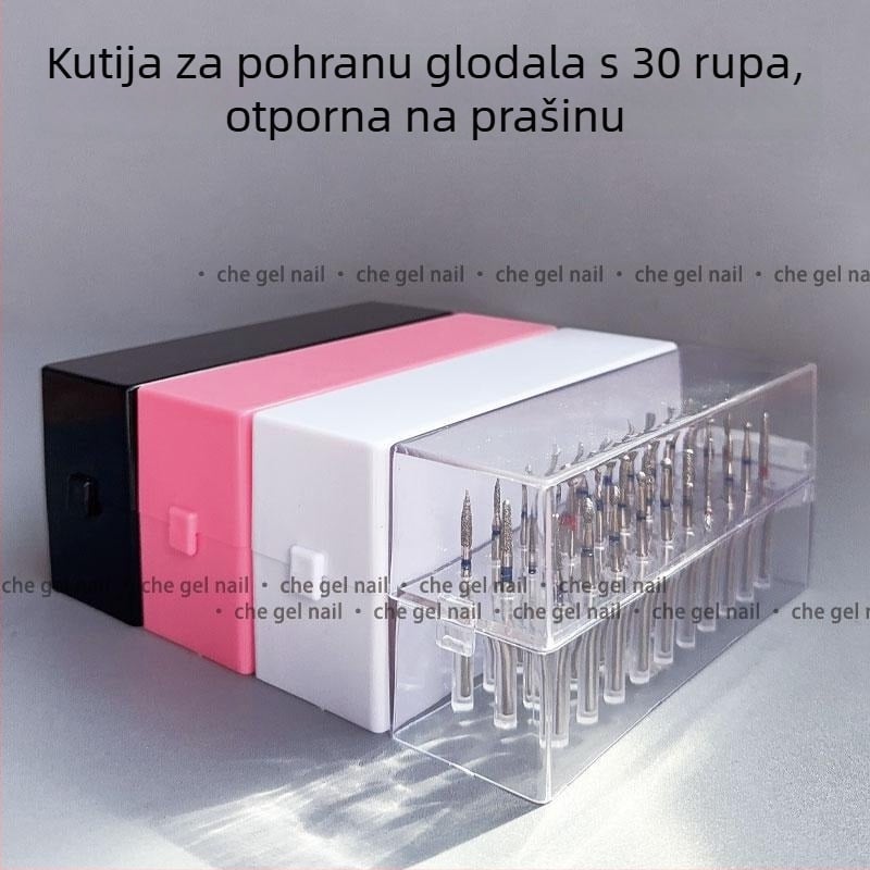 Kutija za pohranu glava brušenja alata za nokte, 30 rupa, prozirni akril, prašinu otporan stolni organizator u japanskom stilu