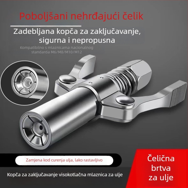 Noz za pištolu za podmazivanje sa zaključnim klipom, visokim tlakom, dvostruka ručka, samozaključavajući ravni vrh za ubrizgavanje maziva — dodatak za pištolj za podmazivanje