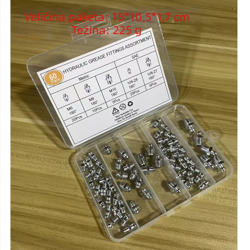 60 kom Butter Nipple Caps, metrički M6 M8 M10, navoji 1/4-28 i 1/8-27 set