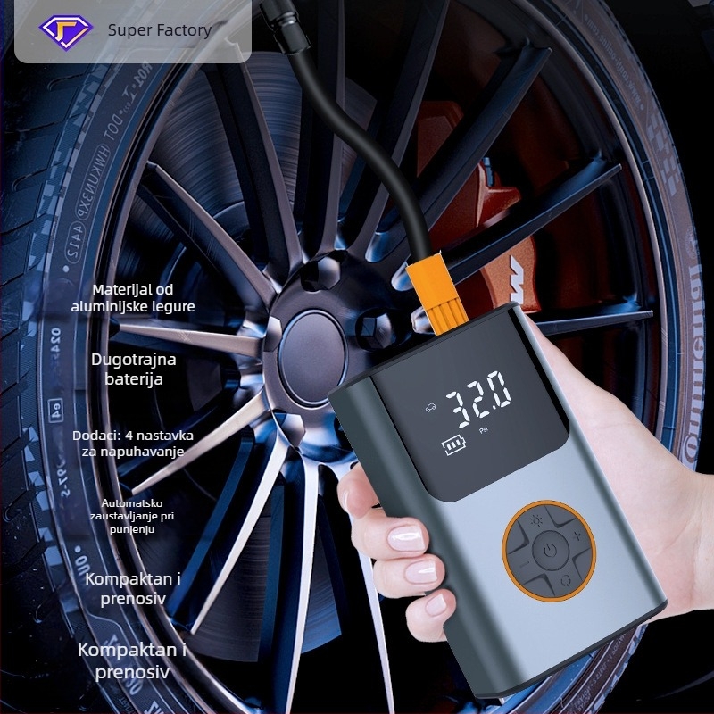 Che Zhiku Prijenosna mini pumpa za bicikle — električna pumpa s ručnim bežičnim punjenjem i digitalnim zaslonom, pogodna za automobil i dom