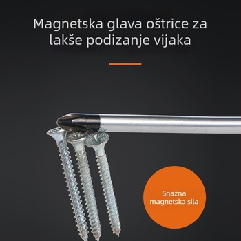 Odvijač s gumeno-plastičnom drškom, Philips i ravni bitovi, s jezgrom od legiranog čelika, pogodan za udarno korištenje