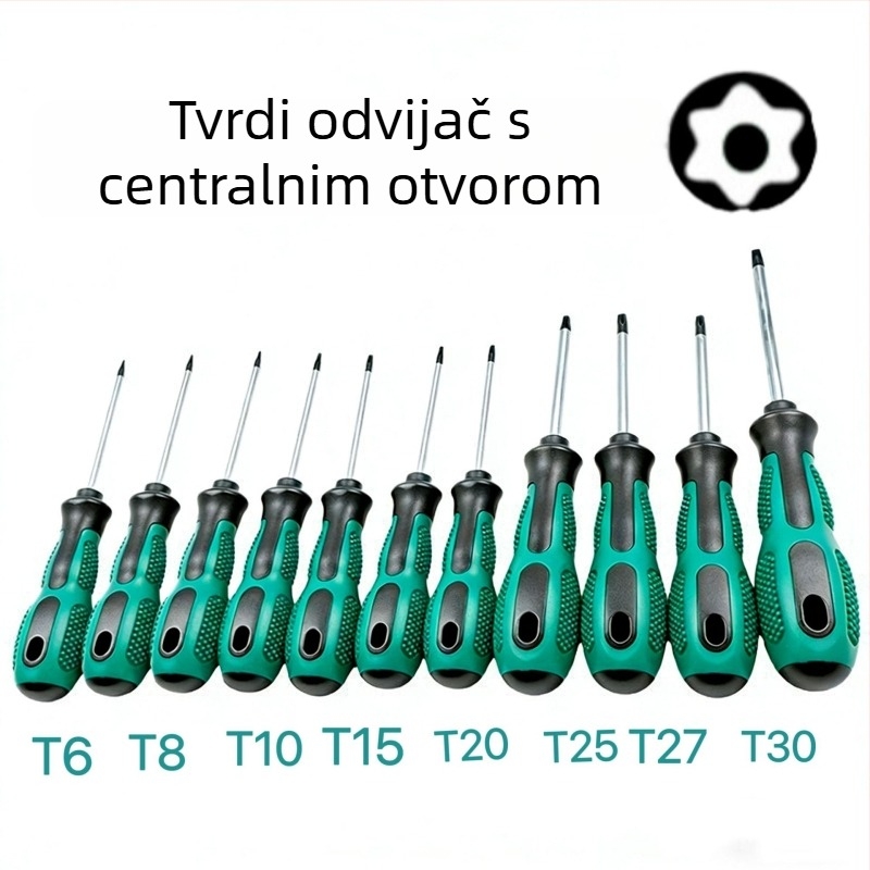 Cr-V precizni Plum Blossom odvijač s otvorom za vješanje, magnetski, držač PP+TPR, heks bitovi T8–T30