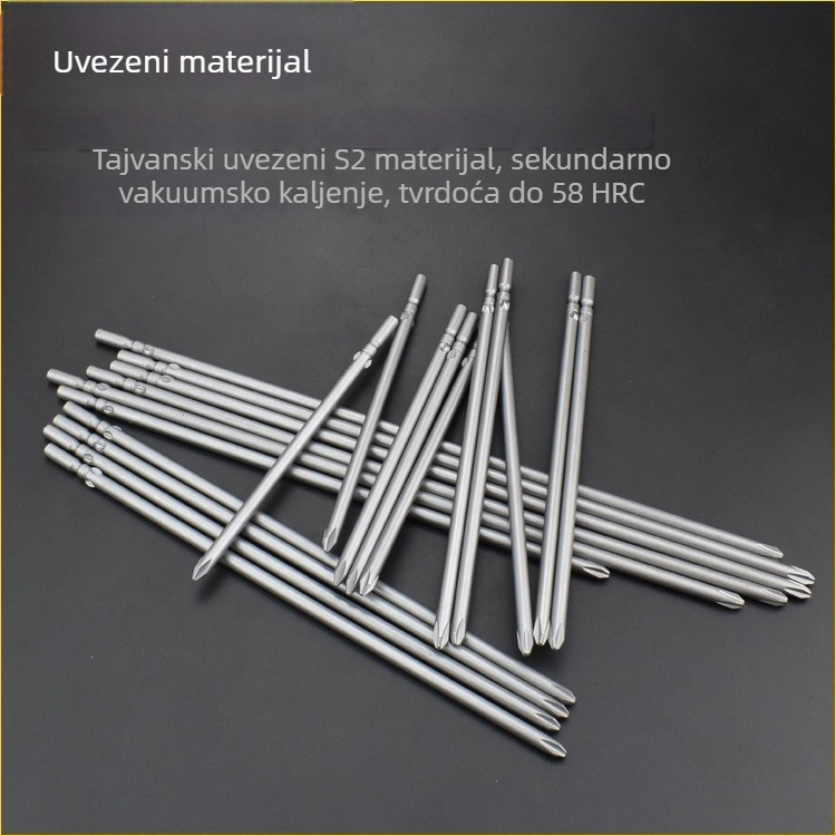 Krstasti bit za električnu odvijač, S2 legura, križna glava, 5 mm osovina, PH0–PH2, duljina 150–300 mm
