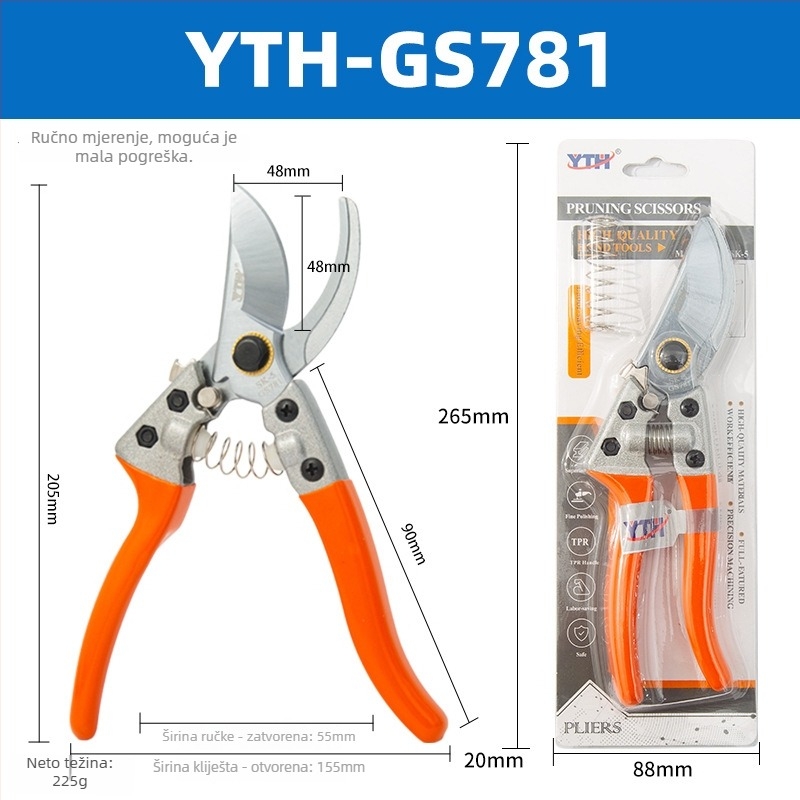 YTH-GS780 Vrtne škare za podrezivanje SK5, Škare za rezanje voćnih stabala, za kućnu upotrebu