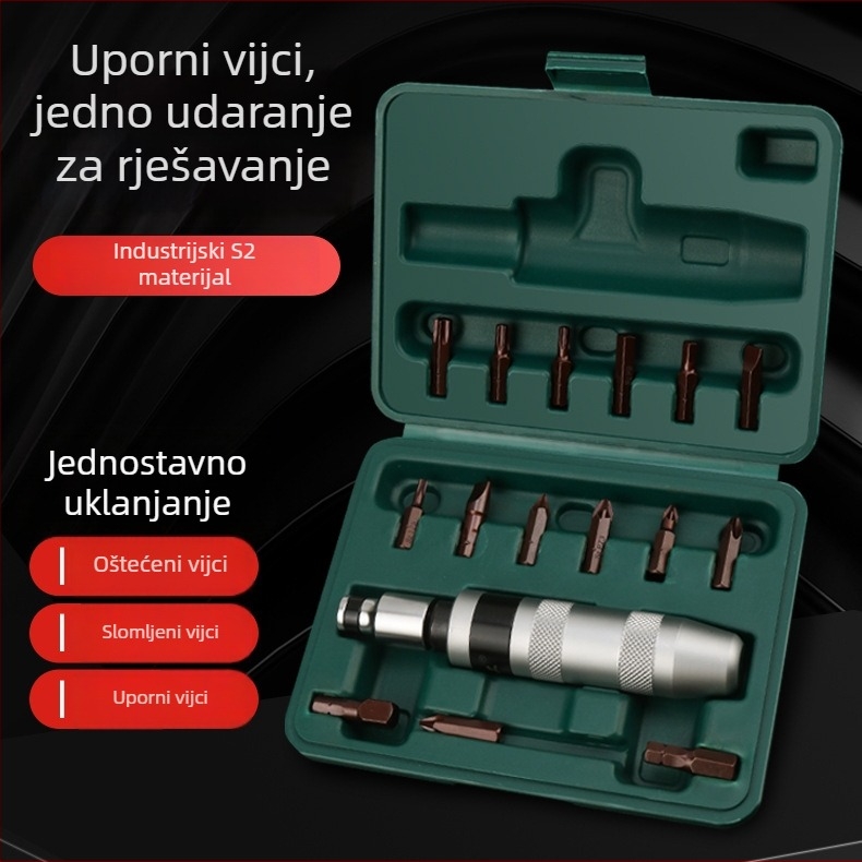 17-djelni set impakt odvijača s bitovima Phillips, ravnim, Torx i unutarnjim šesterokutima